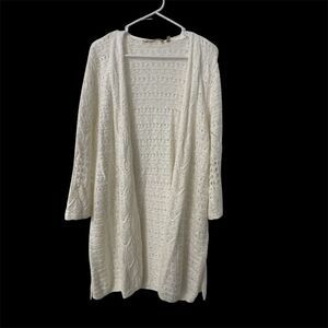 Soft Surroundings Cream Open Front Knit Cardigan Sweater 1X Textured Boho Duster